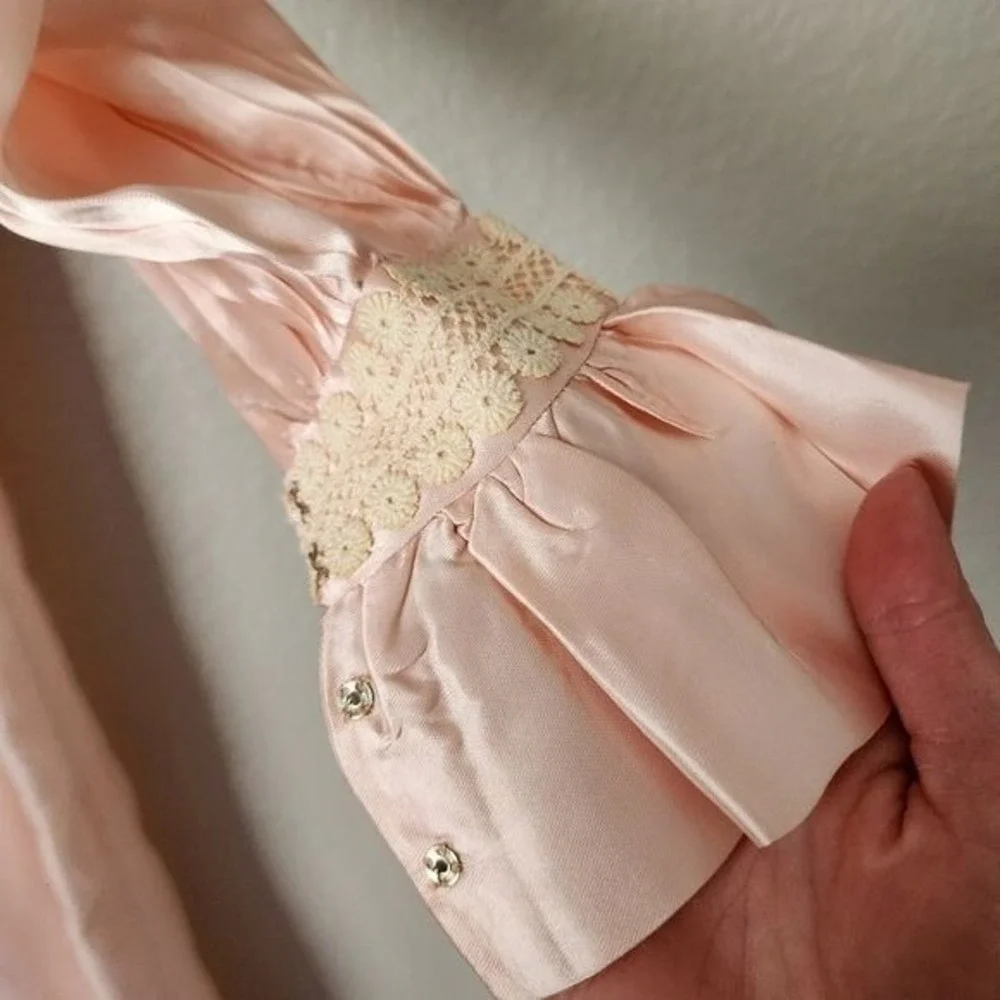 VINTAGE 70s Handmade Satin Babydoll Maxi Dress‎ Cottagecore Pink